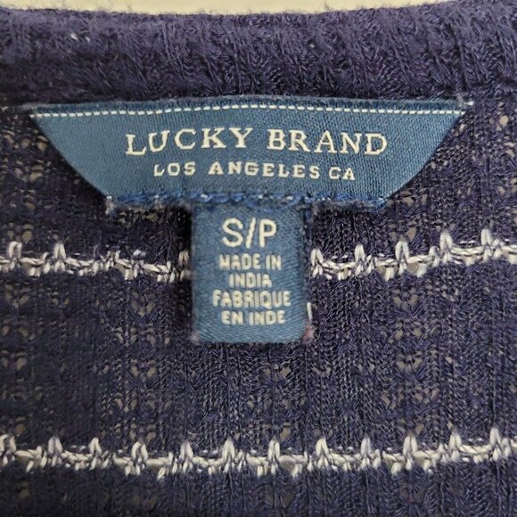 Lucky Brand Sz Small Knit Shirt Top Navy Blue White Stripes Soft Split Neck VGC - Picture 3 of 8